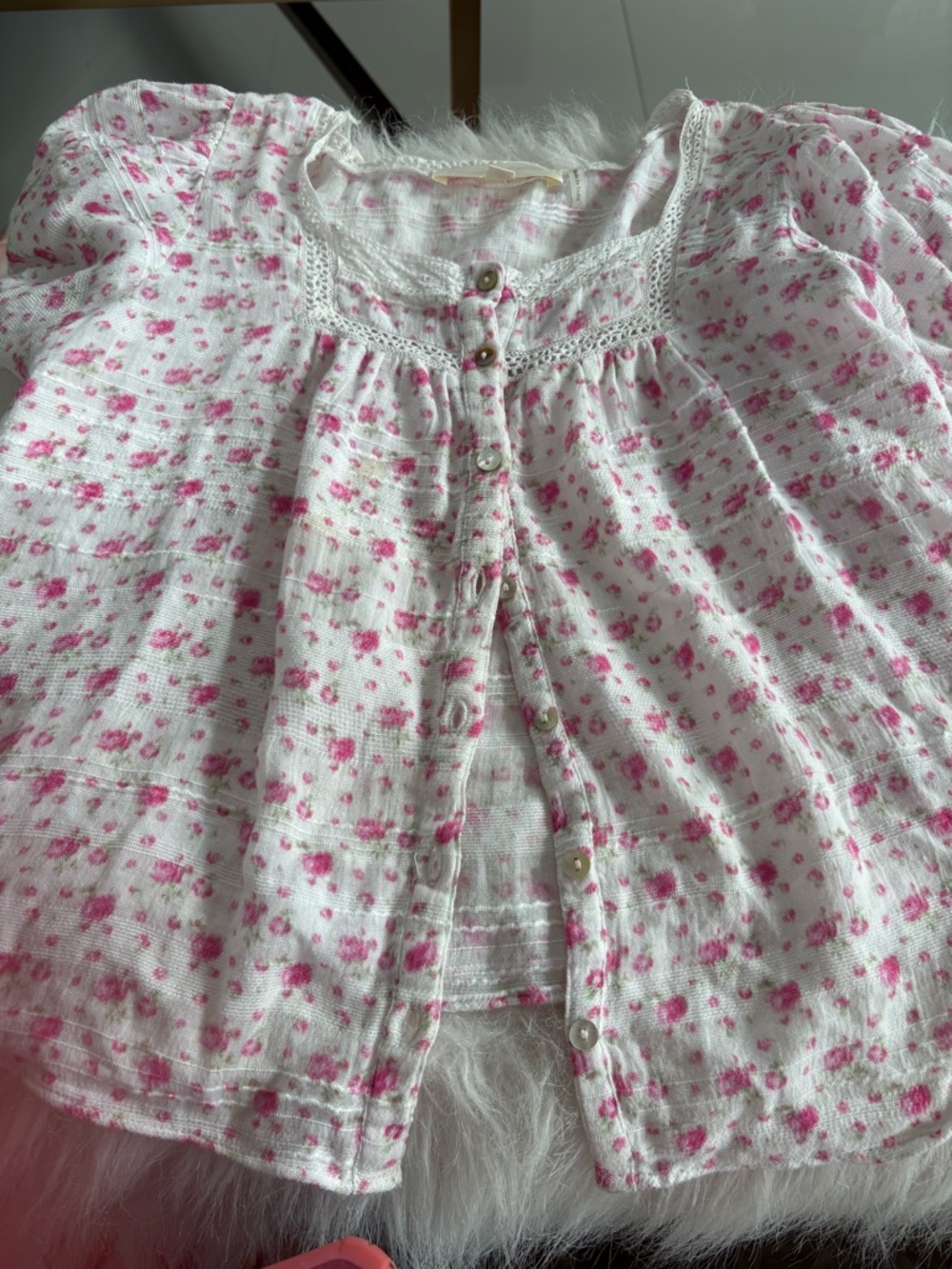 LoveShackFancy girls  top white with roses 10